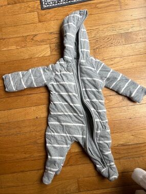 Burts Bees Gray and White Striped Hooded One-Piece Footie